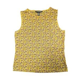 Ellen Tracy Flower Printed Mustard Yellow Women's Large